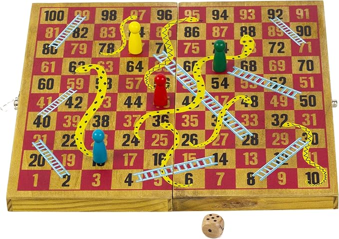 Professor Puzzle; Wooden Snakes & Ladders - Traditional/Classic Wooden Family Board Game Snakes and Ladders.