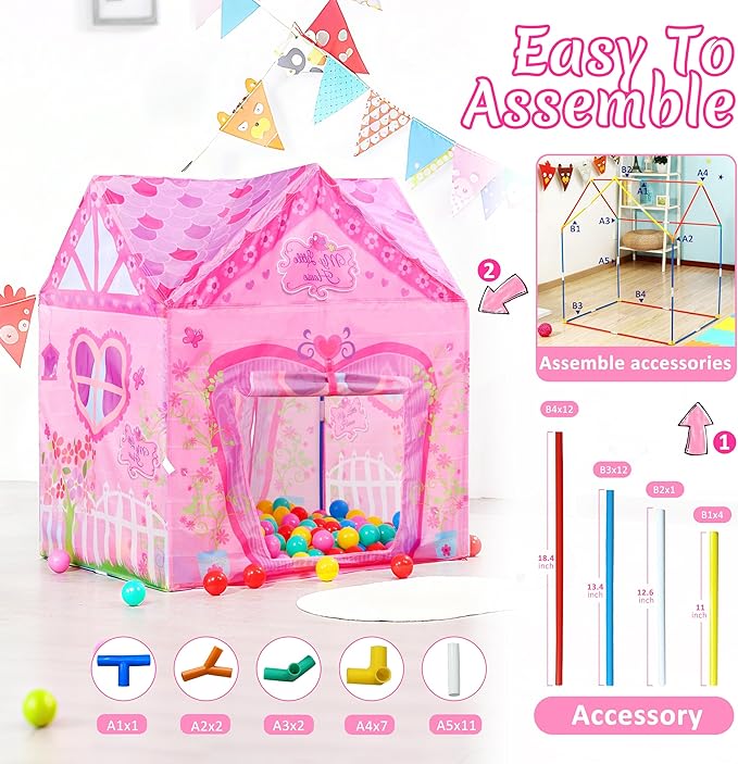 Kids Princess Castle Pink Tent, Indoor/Outdoor Playhouse, 37 * 28 * 40 Inch, Big Enough for 2-3 Little Children