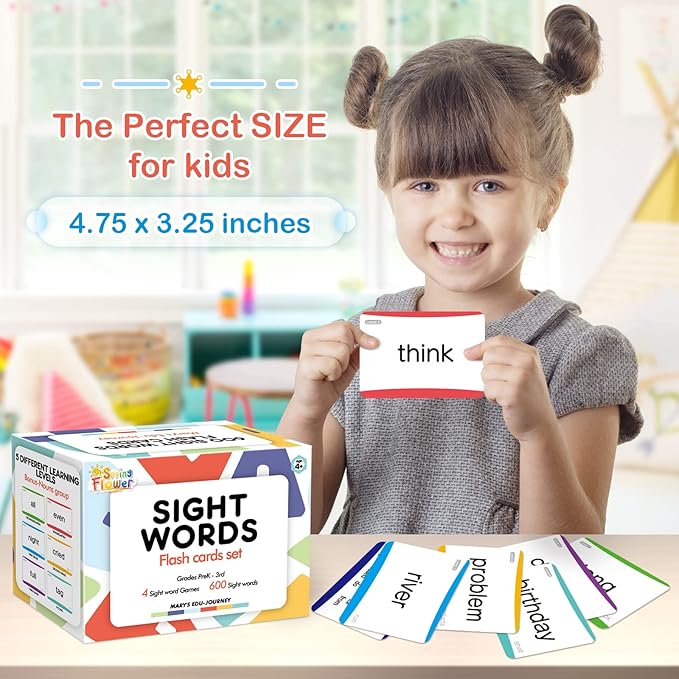 Springflower 600 Sight Words Flash Cards, Dolch & Fry High Frequency Flash Cards for Kindergarten Homeschool Supplies, Games for Kids Pre-K, 1st, 2nd, 3rd Grade