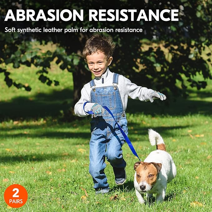 Vgo... 2Pairs 6-7 Years Kids Gardening Gloves,Children Yard Work Gloves,Soft Safety Outdoor Playing Gloves(Size KID:L,2 Color,KID-MF3561)