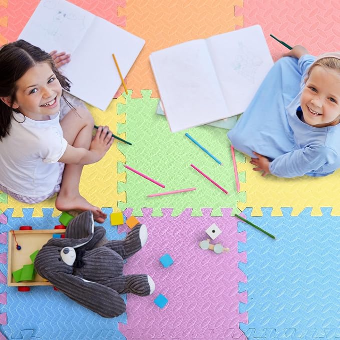 20 Tiles 12x12x1 Inch EVA Thick Interlocking Foam Floor Tiles Puzzle Exercise Mat Foam Mats for Pets Boys Girls Classroom Nursery Gym(Colorful)