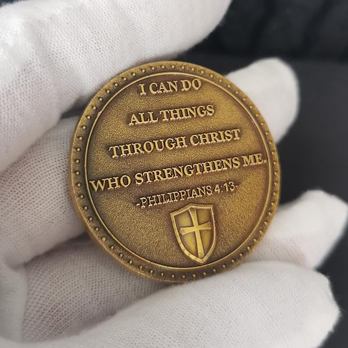 Faith-Forged Knight Christian Challenge Coin I Can Do All Thing Through Christ Bible Verses Pocket Hug Token (Pack of 10)