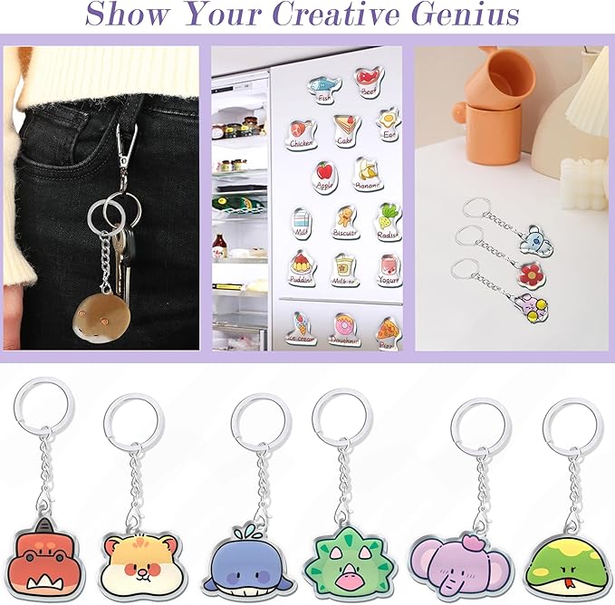 Vicentorra Shrinky Dink Sheets Keychain & Magnets Making Kit, Shrink Art Kit with 16 Plastic Sheets, Hole Punch, Pencils, Magnets, Tweezers, Keychains, Scissors, Paper Craft Kits