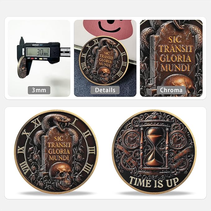 AtSKnSK Memento Mori Coin Momento Mori Coin Skull Coin Stoic Gifts Memento Mori Calendar Living Memento Mori Amor Fati Coin (Gravestone Skull Snake)