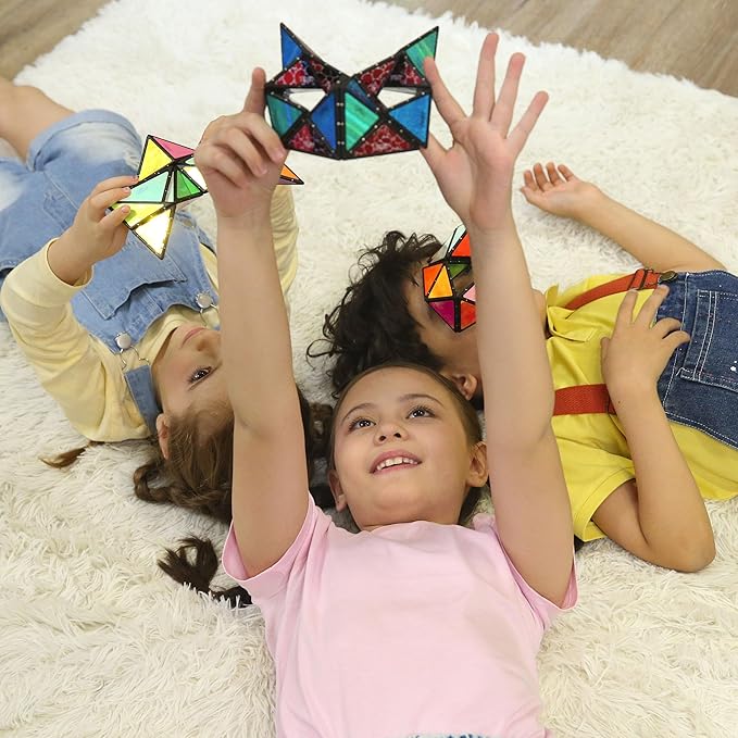TOSY Magnet Pyramid Glow - 1 Cube Transforms into 1 Billion Shapes, 12 Pieces, 243 Rare Earth Magnets, Glowing, Holographic Design Magnet Tiles Creative Puzzle STEM/STEAM Toy, 3-Pack