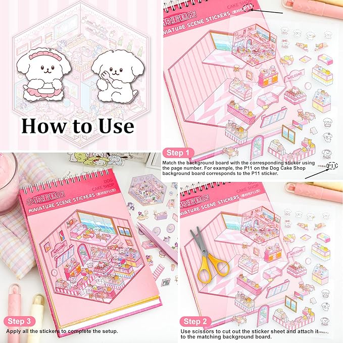 Scene Sticker Book for Kids, 20 Sets of 3D Sticker Scenes for Adults Fun Mini Cute Kawaii Stickers Therapy 3D Scenes 3D House Stickers Set Relief Stress Pass The Time