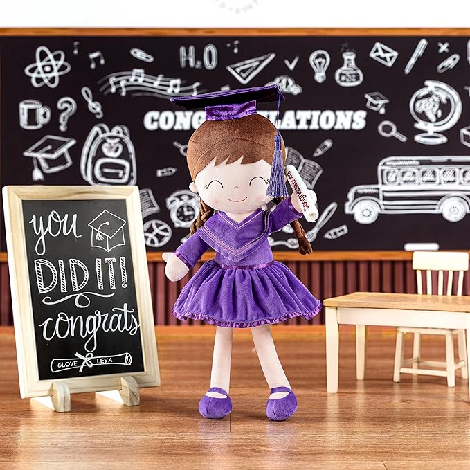 Gloveleya Baby Girl Gifts Graduation Plush Girls Dolls Congratulation Gift for Kindergarten Dark Purple 16 inch