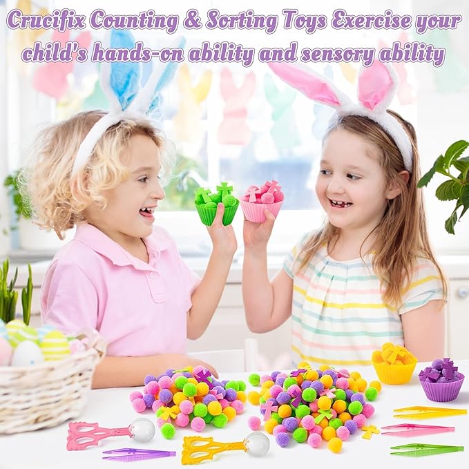 EZdhuawuse Fall Cross Sensory Bin Fillers for Kids - 295 Back to School Jesus Cross Fine Motor Toys, Birthday Gifts for Christian Church Sunday School, Preschool Color Counting Sorting Set for Child