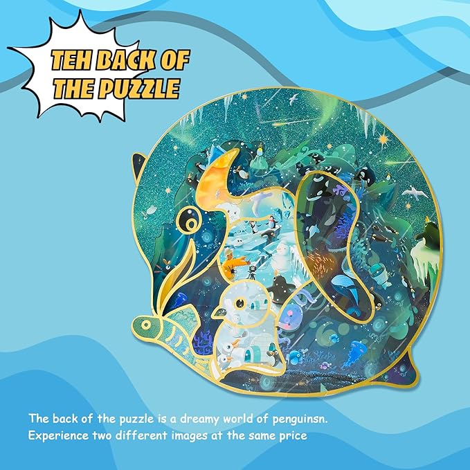 HAS Floor Puzzles for Kids Ages 3+, Double-Sided Penguin and Polar Bear Shape Puzzle, Ocean World Puzzles, 48 Pieces Children Jigsaw Puzzle for Boys and Girls Gifts