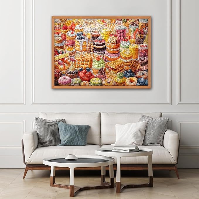 PICKFORU Food Puzzles for Adults, 1000 Pieces, Chocolate Sweet Candy Cake Donut Puzzle, Colorful Cupcakes, Challenging Difficult Hard Jigsaw Puzzle