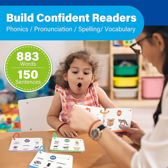 Phonics Flash Cards, 76 Cards 24 Principles, Learn to Read Phonics Games, CVC Digraphs Blends Long Vowel Sounds, Classroom Homeschool Educational Toys for Kindergarten 1st 2nd Grade Kids Ages 4-8