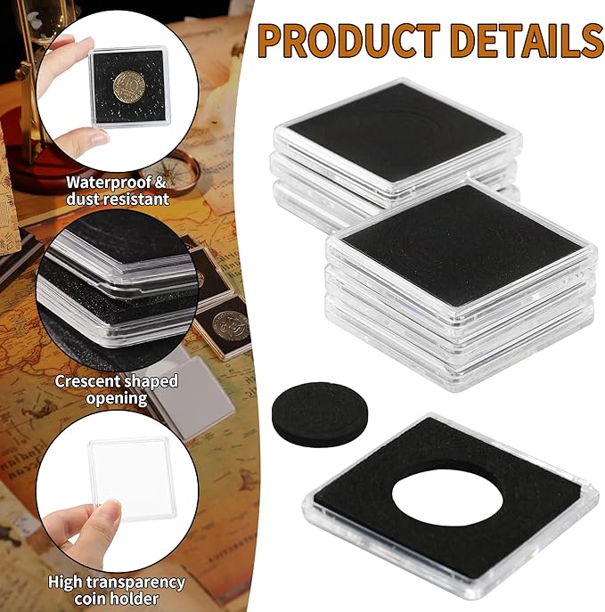 Uncle Paul 80 PCS Coin Capsules, Coin Snap Holders with 5 Sizes Black Gaskets 20/25/30/35/40mm, Clear Coin Cases for Coin Collection Supplies Silver Dollar Pounds Cents