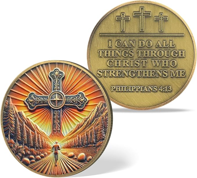 Philippians 4:13 Christian Challenge Coin – Path of Faith Religious Token with Bible Verse – I Can Do All Things Through Christ – Inspirational Gift for Men & Women