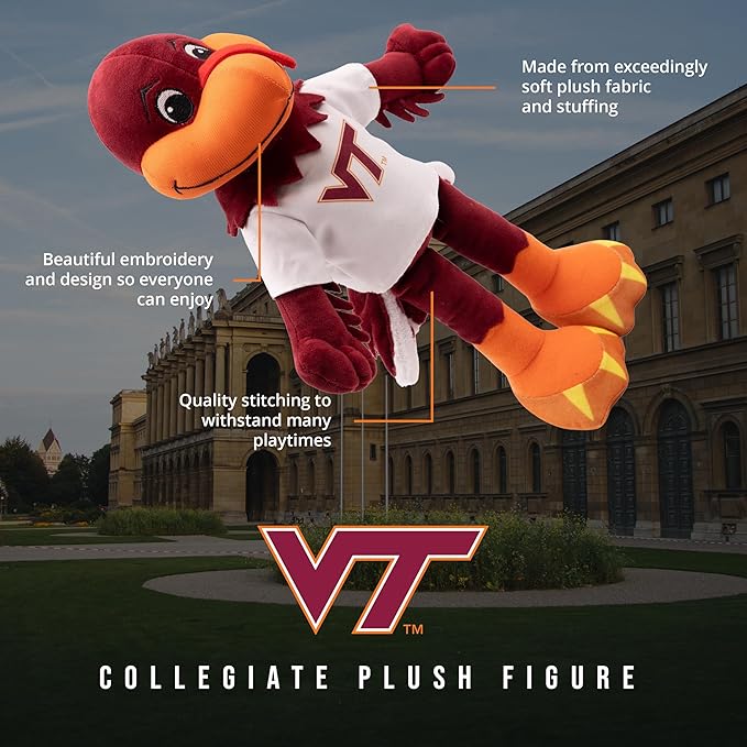 Playtime by Eimmie 14" Virginia Tech University Plush Doll – Soft Rag Doll Mascot for College Football Fans, Sports-Themed Plush Figure for Kids, Toddlers & Collectors, Surface Washable