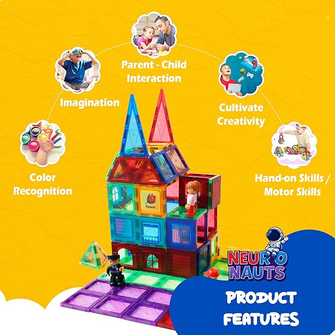Magnetic Tiles & Blocks | Fun Montessori Toys for Kids | Build, Learn & Explore STEM | Creative Educational Magnetic Blocks for Boys & Girls Ages 3+ | Safe & Durable