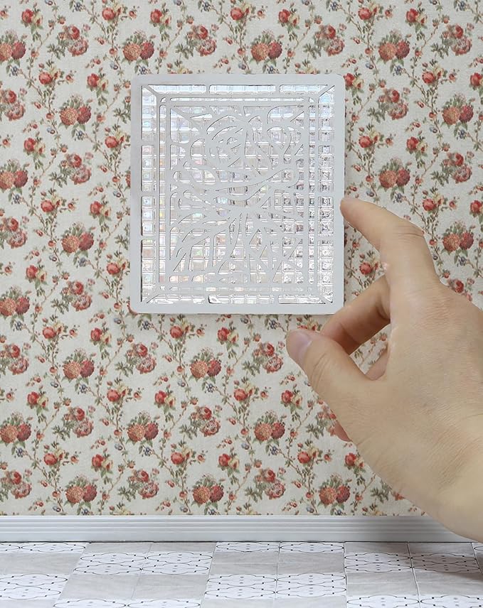 iLAND 1/12 Scale Accessories of Dollhouse Windows, Wooden DIY Dollhouse Building Supplies, Complete Miniature Windows Kit w/Wooden Frame & Grid Pattern PVC Film