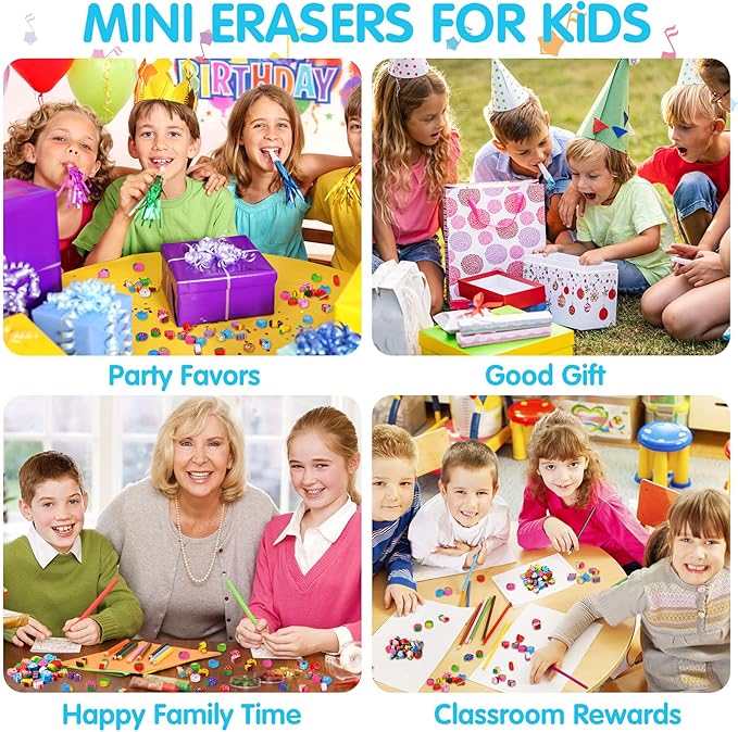 JUNEBRUSHS 150 Pieces Mini Erasers for Kids Bulk, Novelty Animal Erasers,Pencil Erasers Assortment,Cute Small Erasers for Students Homework School Classroom Rewards Prizes ,Party Favors Multicolor