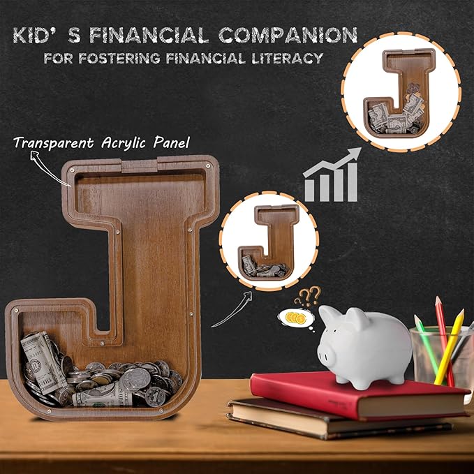 Wooden Letter Piggy Bank for Kids Larger Letter Piggy Bank for Boys and Girls Personalized Piggy Bank Initial Coin Bank Wood Kids Money Bank for Birthday and Festival