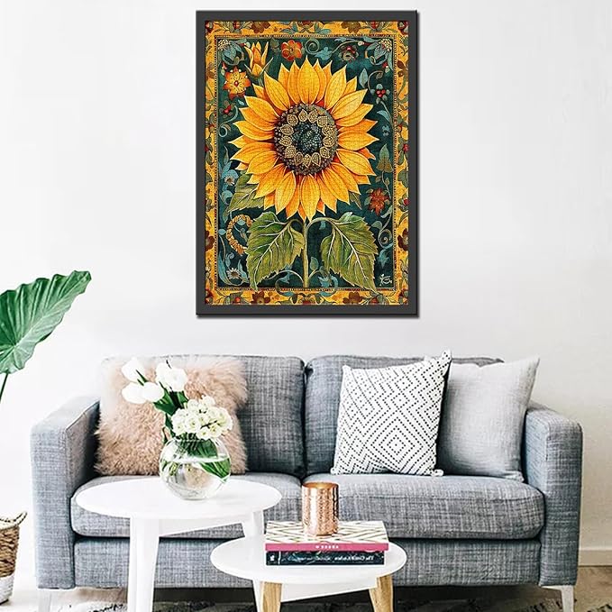 Sunflower Jigsaw Puzzles for Adults 1000 Pieces,Russian Palekh Style Jigsaw Puzzle Colorful DIY Green Plant Puzzles for Home Decoration Gifts, Family Puzzle Perfect for Game Nights