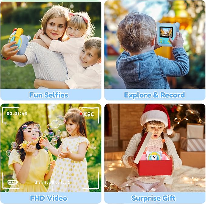 Kids Camera Instant Print, 7 Print Paper (4 Color: O/R/G/B+3 B&W), 2.4" Screen Instant Camera for Kids Ages 3-12,1080P, 180°Flip Lens,32GB Card- Christmas Birthday Present for Boys & Girls,M2