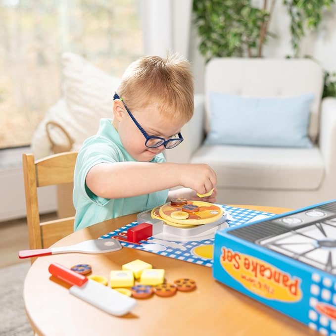 Melissa & Doug Flip and Serve Pancake Set (19 pcs) - Wooden Breakfast Play Food