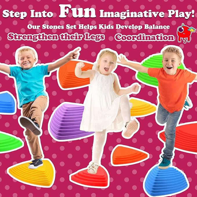 Gentle Monster Stepping Stones for Kids, Set of 6/8/11 PCS for Balance with Non-Slip Bottom - Exercise Coordination and Stability（11 PCS Classic）