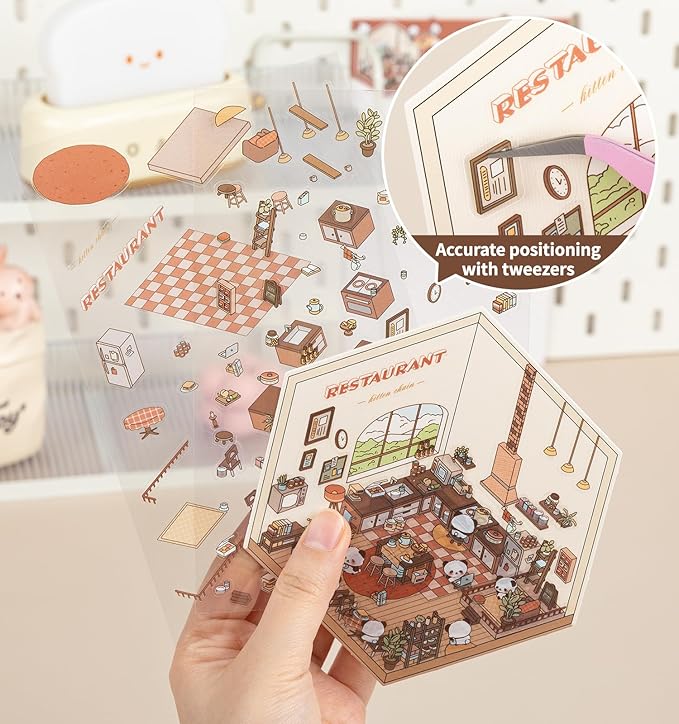 DIY 3D House Stickers, 4 Sets Fun DIY Sticker Scene Make Your Own Mini House Cute Cartoon Animal Scene Stickers for Kids Adult Sticker Art Relief Stress Pass The Time