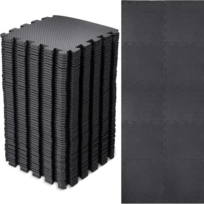 Nuanchu 60 Pcs Kids Foam Puzzle Floor Mat Bulk Solid Color Foam Play Mat with Borders Interlocking Multi Use Floor Rug for Baby Toddler Children Crawling Exercise Playroom 12 inch (Black)