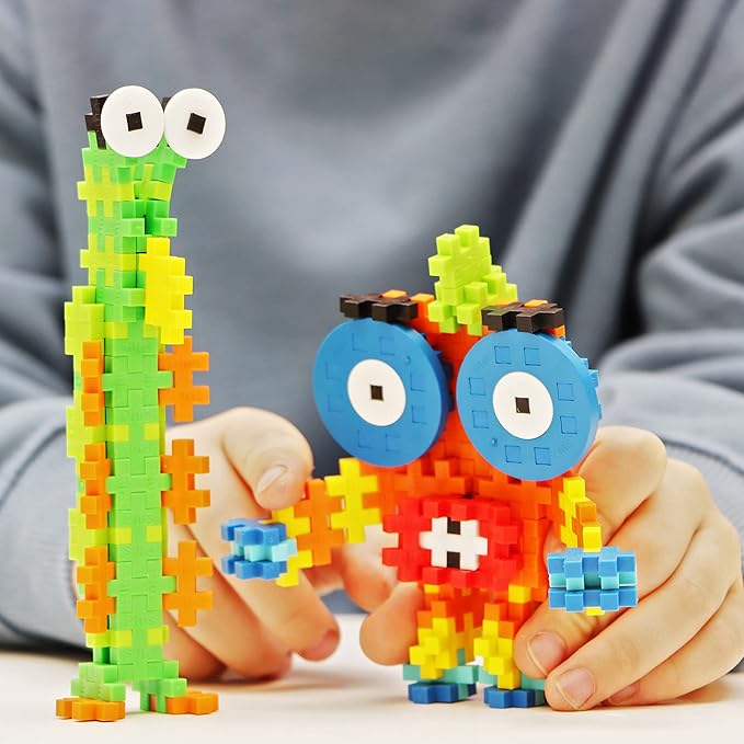 PLUS PLUS Learn to Build Set, Interlocking Mini Building Blocks, 3D Puzzle Construction Stem Toy for Kids - Creatures, 240 Pieces