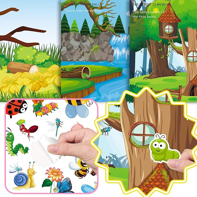 Sticker Book for Kids, 230+ Dinosaur & 240+ Insect Stickers & 16 Scenes, Reusable Activity Sheet, Seek and Find Sticker Coloring Pad, for Boys Girls Toddlers Ages 2-4 4-8 Years Old 3-5 6-7