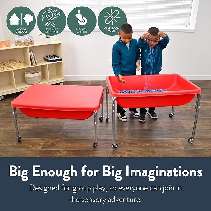 Children's Factory Medium Sensory Table and Lid – 18″ Height, Sandbox with Lid, Water Table for Kids, Red