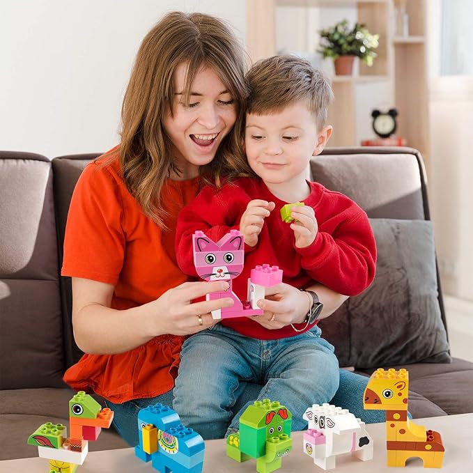 Building Blocks Set for Toddlers, Creative Large Building Bricks, Toy Animals Building Kit, Preschool Learning Educational Toys for Kids Boys Girls Gifts for 3+ Years Old (122 Pieces)