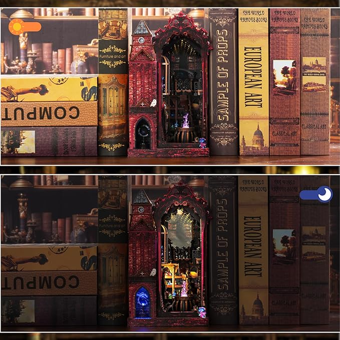 Book Nook Kit, DIY Miniature House Dollhouse Crafts Kit for Adults and Teens, Magic Castle 3D Wooden Puzzle Booknook Build Bookshelf Decor, Gifts for Family and Friends（Arcane Sprire）