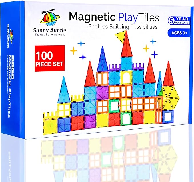 Magnetic Tiles 100 PCS with 2 Cars, Magnetic Tiles for Kids & Toddlers, Toy for 3 4 5 6 7 8 Year Old Boys & Girls, Gift Box