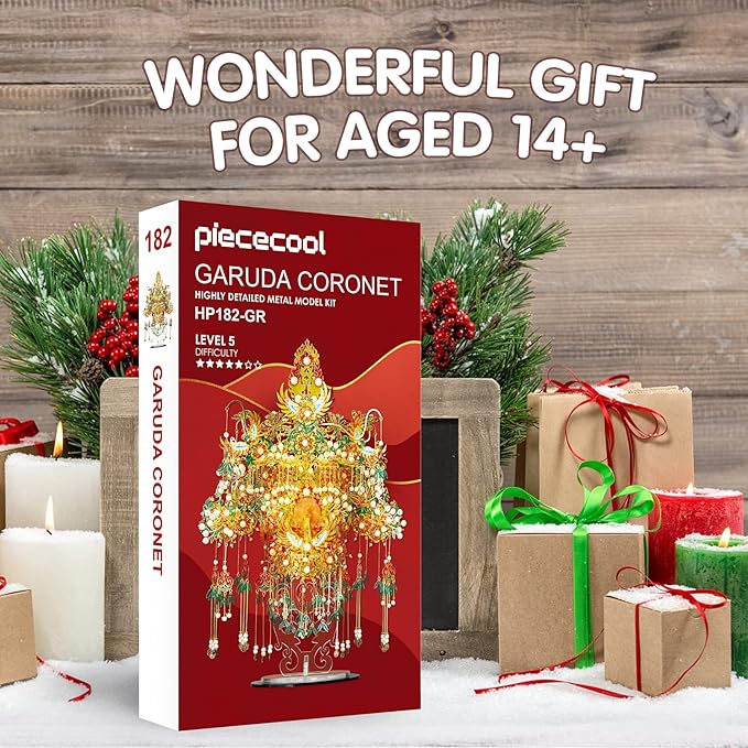 Piececool 3D Metal Asian Puzzles Model Kits- Garuda Coronet Metal Building Kit for Adults, Brain Teaser Puzzle DIY Handcraft Model Kits, Fidget 3D Puzzles Gifts for Teens Man Woman Family- 522 Pcs