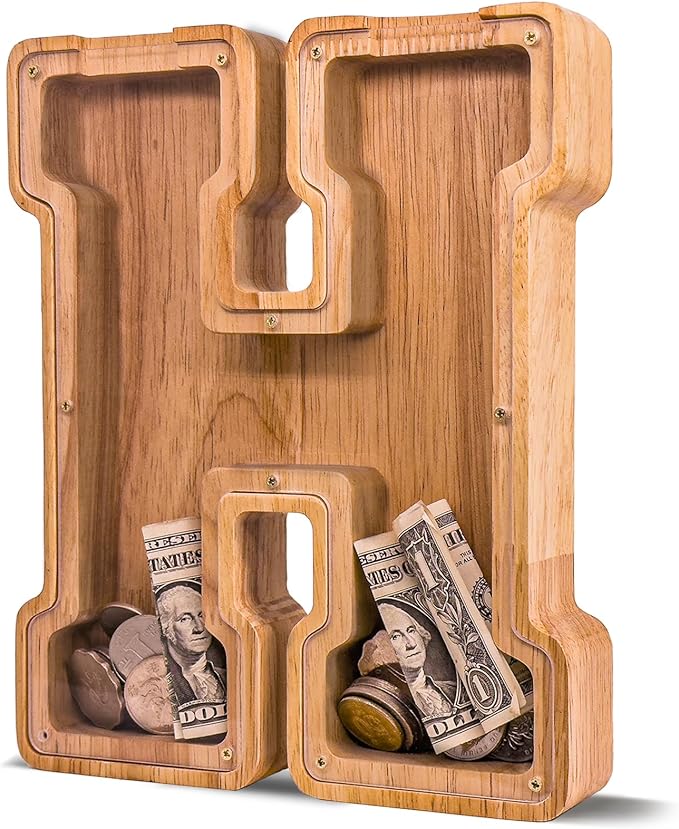 Wooden Letter Piggy Bank for Kids Larger Letter Piggy Bank for Boys and Girls Personalized Piggy Bank Initial Coin Bank Wood Kids Money Bank for Birthday and Festival