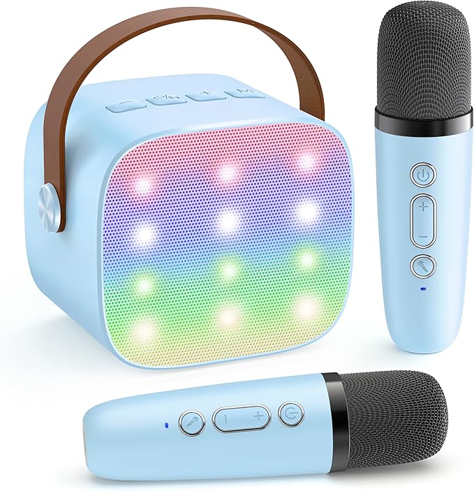 Mini Karaoke Machine for Kids, Portable Bluetooth Speaker with 2 Wireless Microphones, Most Popular Birthday Toys Gifts for Boys Girls 3 4 5 6 7 8 9 10 11 12 + Year Old Party Family School(Blue)