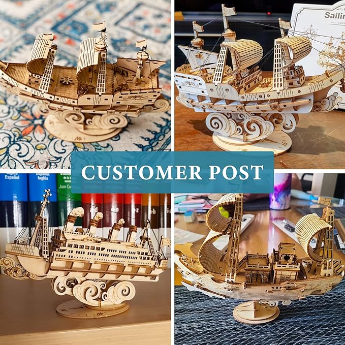 RoWood 3D Wooden Puzzle for Adults, Vintage Wooden Watercraft Model Sailboat Kit to Build, Best Gift Ideas Crafts Kit for Adults - Sailling Ship