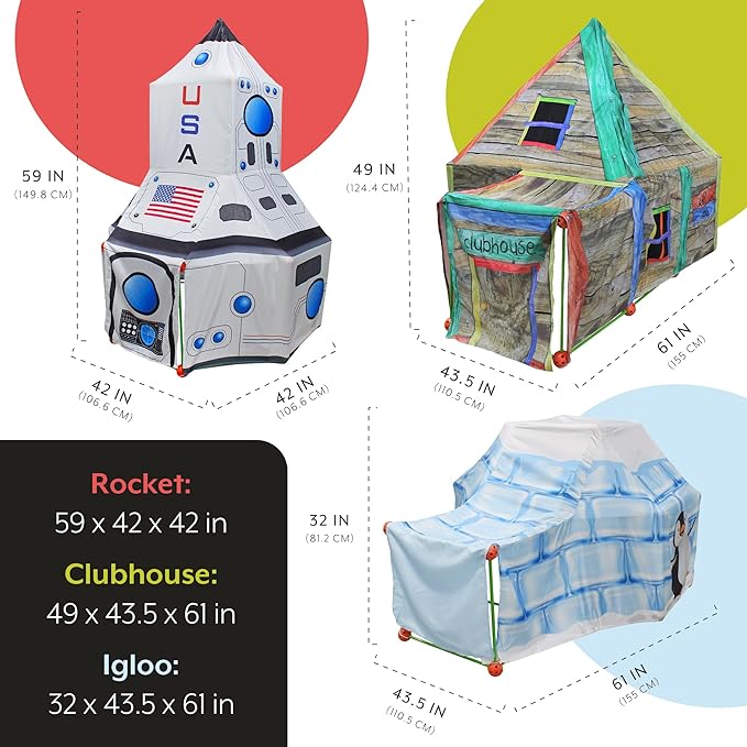 Attatoy Ultimate Play Fort Kit (83-Piece Set), Stick and Ball Fort Building Kit w/ 3 Play Tent Covers