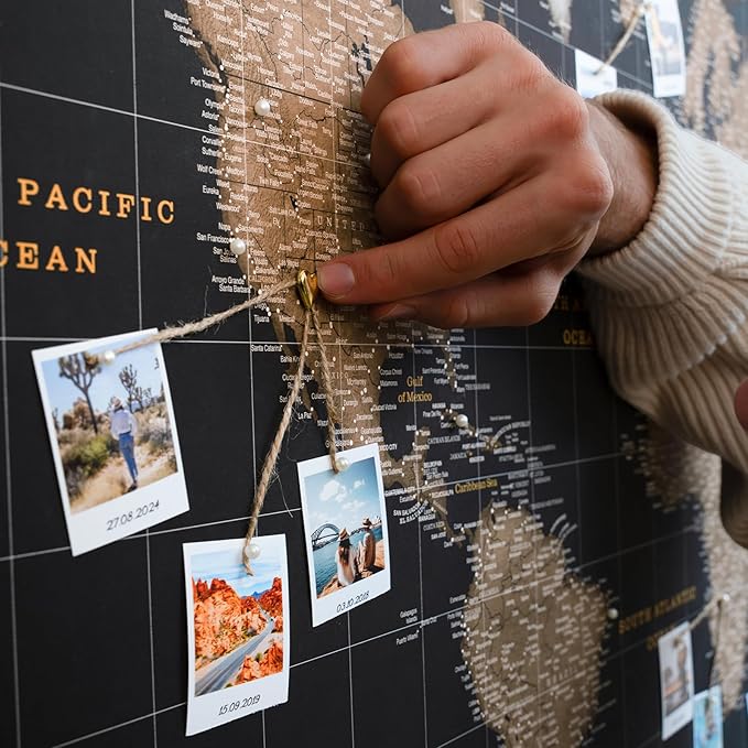 Canvas World Map with Cork Pin Board - English Lettering - Decorative Wall Decoration for All Rooms - Canvas Pictures with World Map Motif (120x80 cm, Pattern 6)