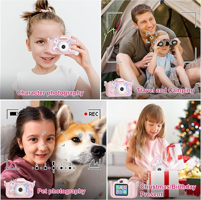 Contixo KC3A Kids Digital Camera - 1080P Toddler Camera with Selfie Mode, Games, Sound Recording, 8X Zoom, 32GB SD Card, USB-C Rechargeable Educational Toy for Boys Girls Ages 3-8, Pink