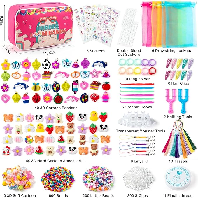 Sundaymot 18000+ Rubber Loom Bands Kit, Loom Bracelet Making Kit for Girl, with Canvas Bag, Charms Beads, DIY Art Craft Set, Rubber Band Bracelet Kit Creative Birthday Gifts for Girls and Boys