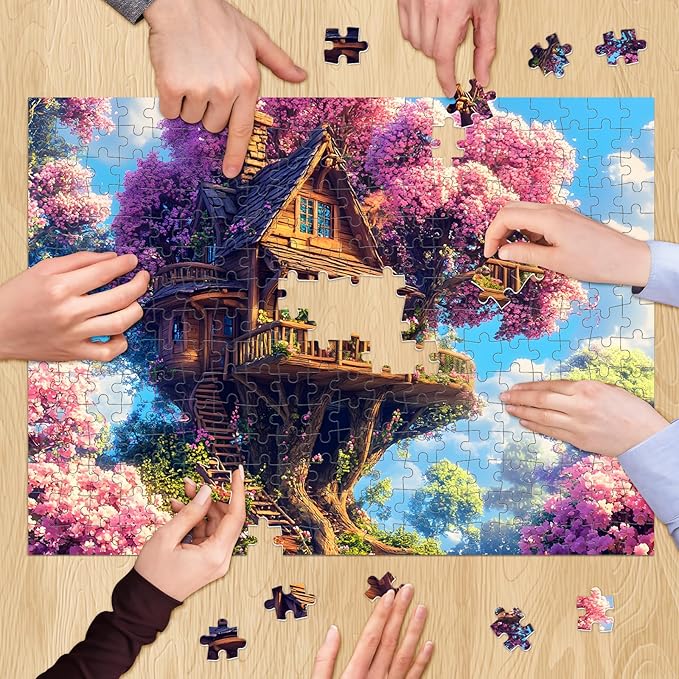 500 Piece Puzzle for Adults Puzzle, Pink Tree House Jigsaw Puzzle 500 Pieces, Colorful Flower Jigsaw Puzzles for Adults Seniors, Challenging Family Games Holiday Party Gifts 20.5×15 in