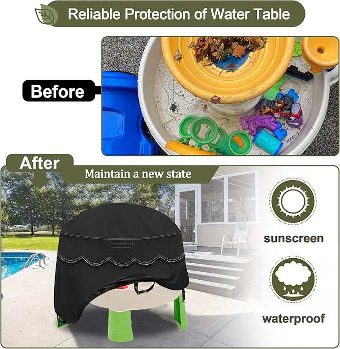Kids Water Table Cover Fit Little Tikes Fish 'n Splash Water Table, Waterproof Dust Proof Outdoor Toys -Cover only,34"Dx20"H (Black)