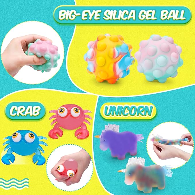 24 Pack Stress Balls, Squishy Balls, Squeeze Balls for Adults, Stress Relief Balls, Prize Box Stuffers, Party Favors