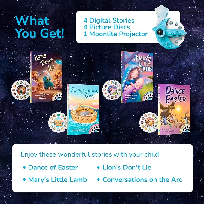 Moonlite Bible Stories for Kids Collection (4 Pack), Dance of Easter, Lions Don't Lie, Mary's Little Lamb, Conversations on The Ark, Reels for Book Projector, Kids Learning Gifts