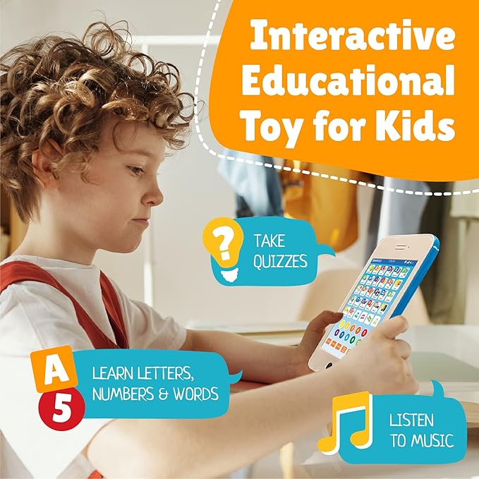 6-in-1 Kids Phone Toy: Educational Toys for Toddlers 1-3, Learning Tablet for 4 Year Old Boys & Girls, Kids Laptop, Tablet for Toddlers - Ideal Educational for 4+ Years (White/Blue)