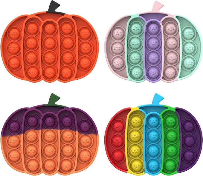 Halloween Sensory Toys for Kids - 4 Pack Pumpkin Fidget Toys for Boo Basket Stuffers, Bat Design Stress Relief Fidgets for Kids, Basket Fillers