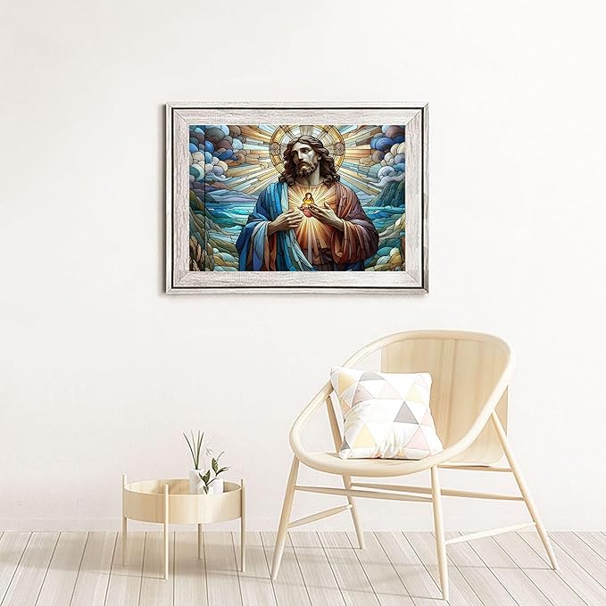 1000-piece Color Lines-Light Sacred Heart of Jesus Adult Wooden Puzzle, Intellectual Challenge, Stress-Relieving Puzzle, Relaxing Family Activity, Decoration, Size: 29.5 x 19.7 in