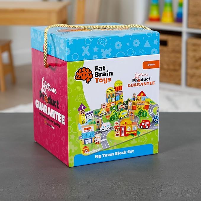 Fat Brain Toys My Town Block Set - Jigsaw Puzzle & Wood Block Set for Preschoolers